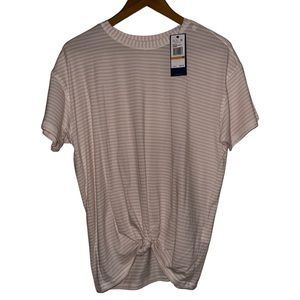 NWT Nautica women’s twist front T-shirt size small tan and white fine stripes